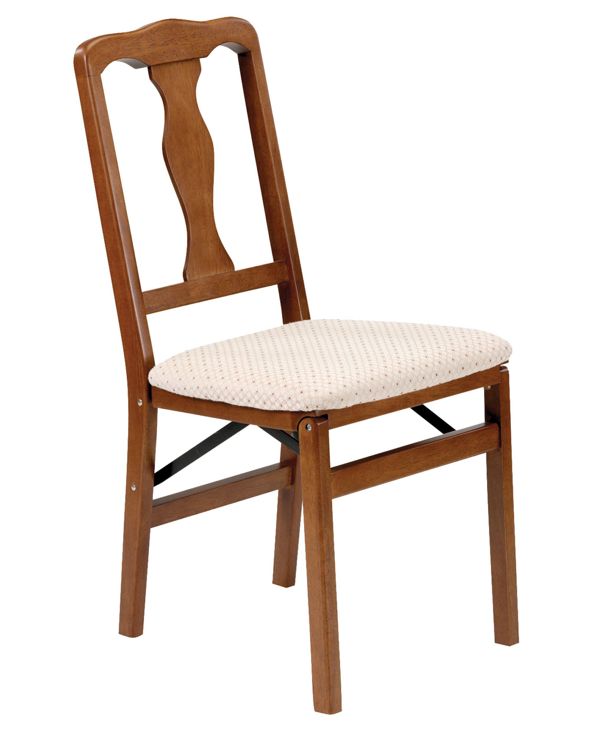 Angle. Stakmore - Stakmore Queen Anne Folding Chair, Fruitwood Frame with Blush Fabric - Brown.