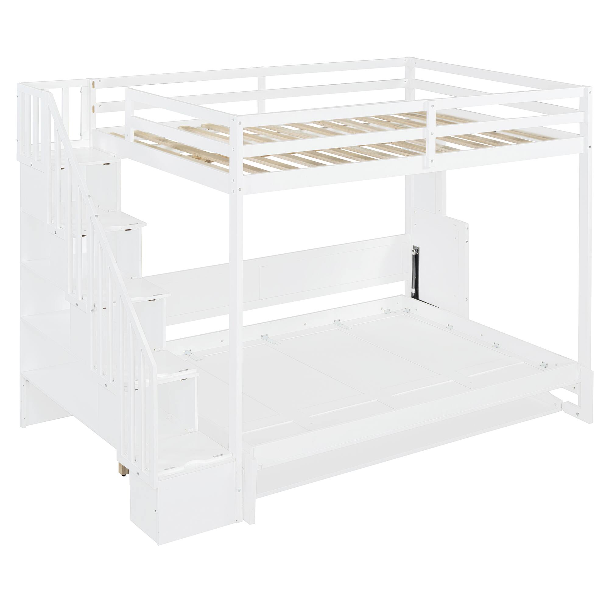 Alt View 10. Tiramisubest - Full Over Full Murphy Bed with Hydraulic Lift, Desk & Storage, White - Space - Saving Multifunctional - White.