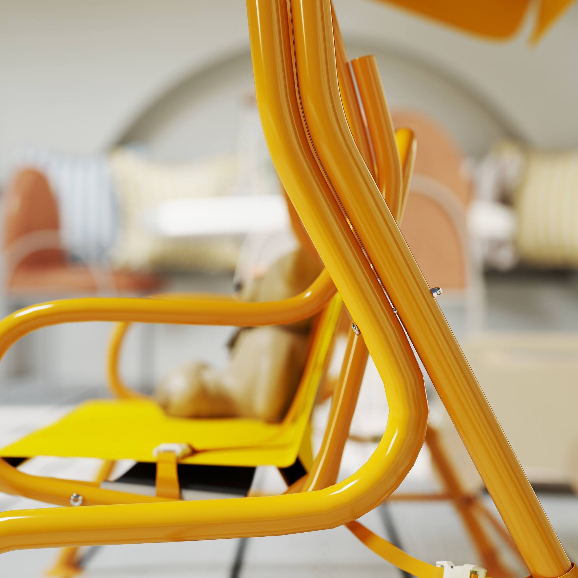 Alt View 5. Qaba - Kids Patio Swing, 2-Seater Outdoor Porch Swing Chair, Adjustable Canopy, Safety Belt, Lion Pattern Hanging Swing Bench.