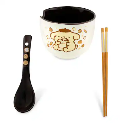 Front. Silver Buffalo - Sanrio Pompompurin 20-Ounce Ramen Bowl With Chopsticks and Spoon - Yellow.
