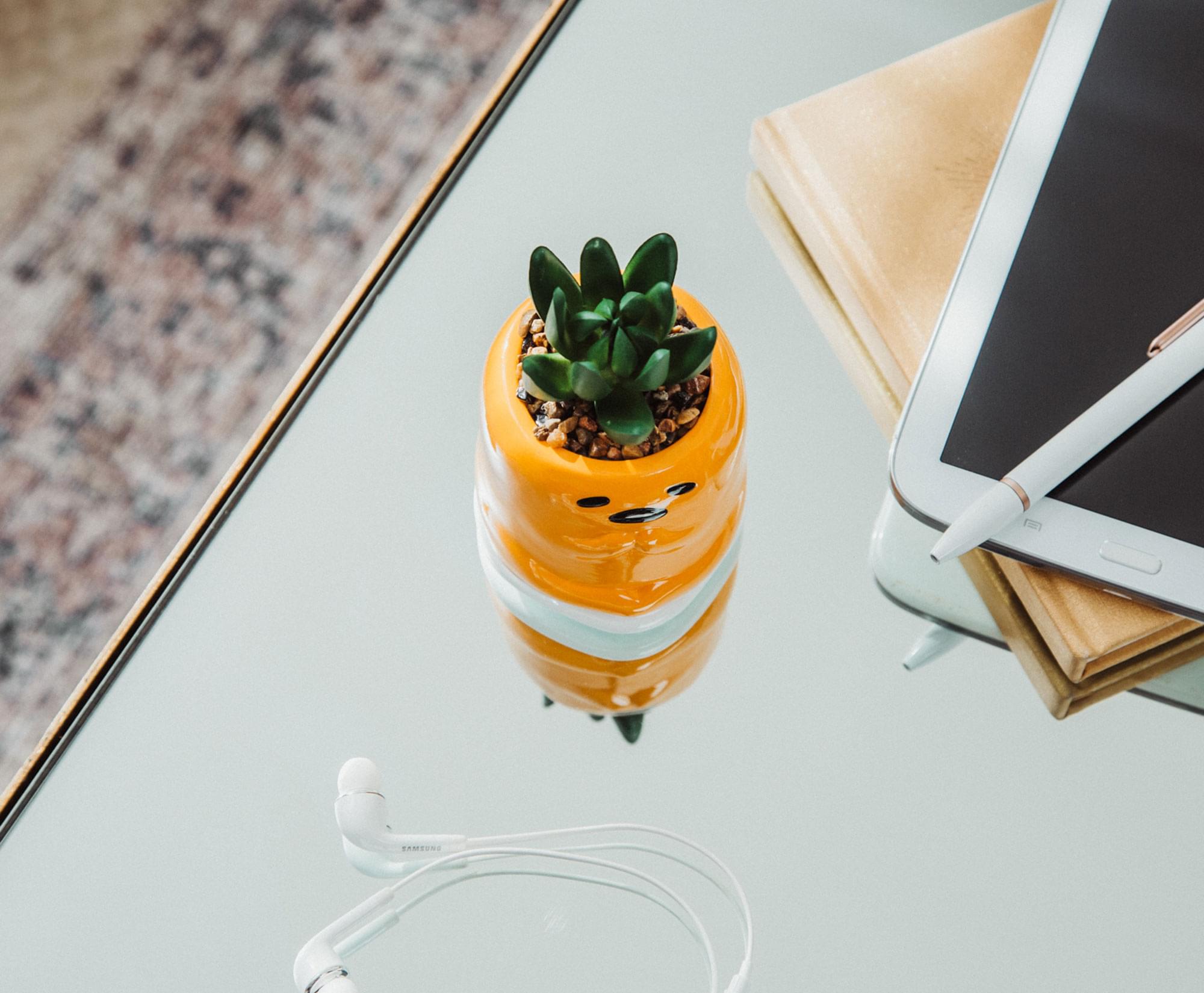 Alt View 5. Silver Buffalo - Sanrio Gudetama Meditation 3-Inch Mini Planter With Artificial Succulent - Yellow.