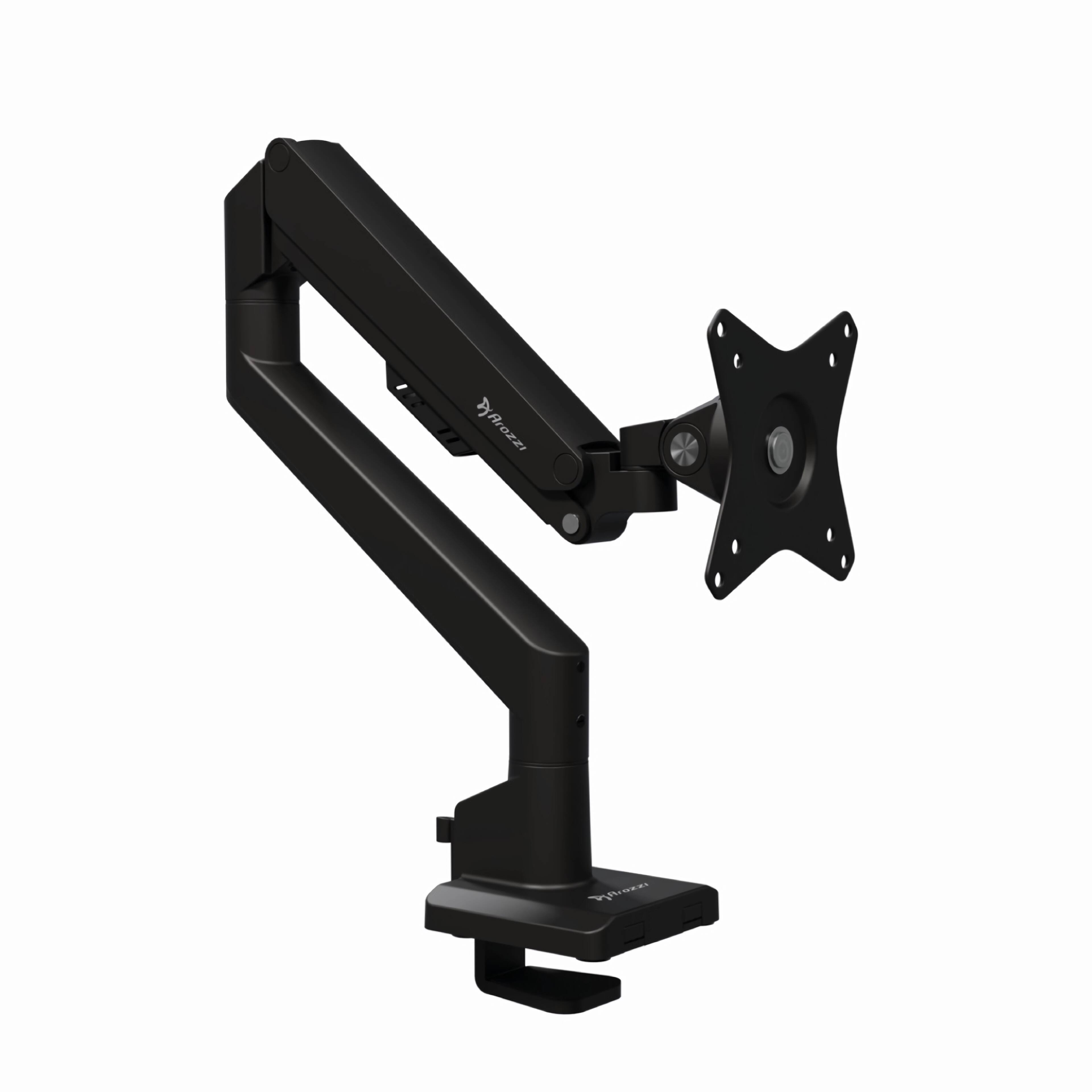 Front. Arozzi - Arozzi Alzare Neo Gas Spring Single Monitor Arm – Adjustable Height & Full Motion – Black - Black.