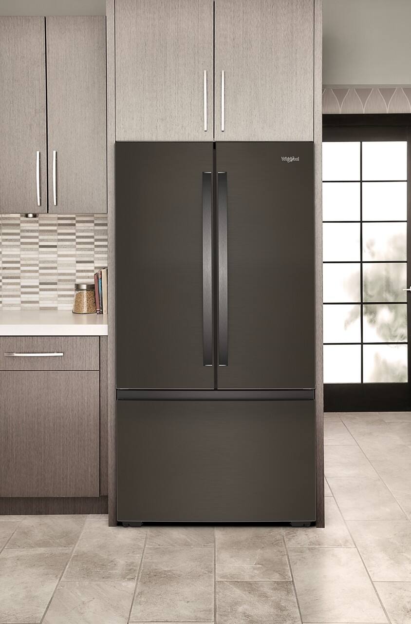 Alt View 2. Whirlpool - 36 in. Wide 24 cu. ft. 3-Door French Door Counter Depth Refrigerator - Black Stainless Finish.