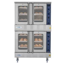 Koolmore - 38 in. Full Size Double Commercial Natural Gas Convection Oven 108,000 BTU Total with Stacking Kit and Casters - Silver