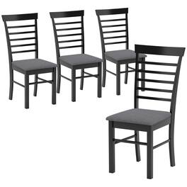 Homcom - Wooden Dining Chairs Set of 4, Farmhouse Upholstered Kitchen Chairs with Rubber Wood Frame - Black