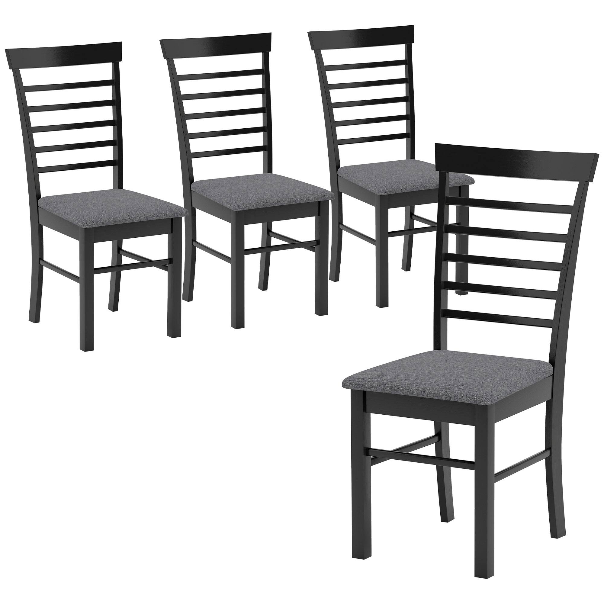 Front. Homcom - Wooden Dining Chairs Set of 4, Farmhouse Upholstered Kitchen Chairs with Rubber Wood Frame - Black.