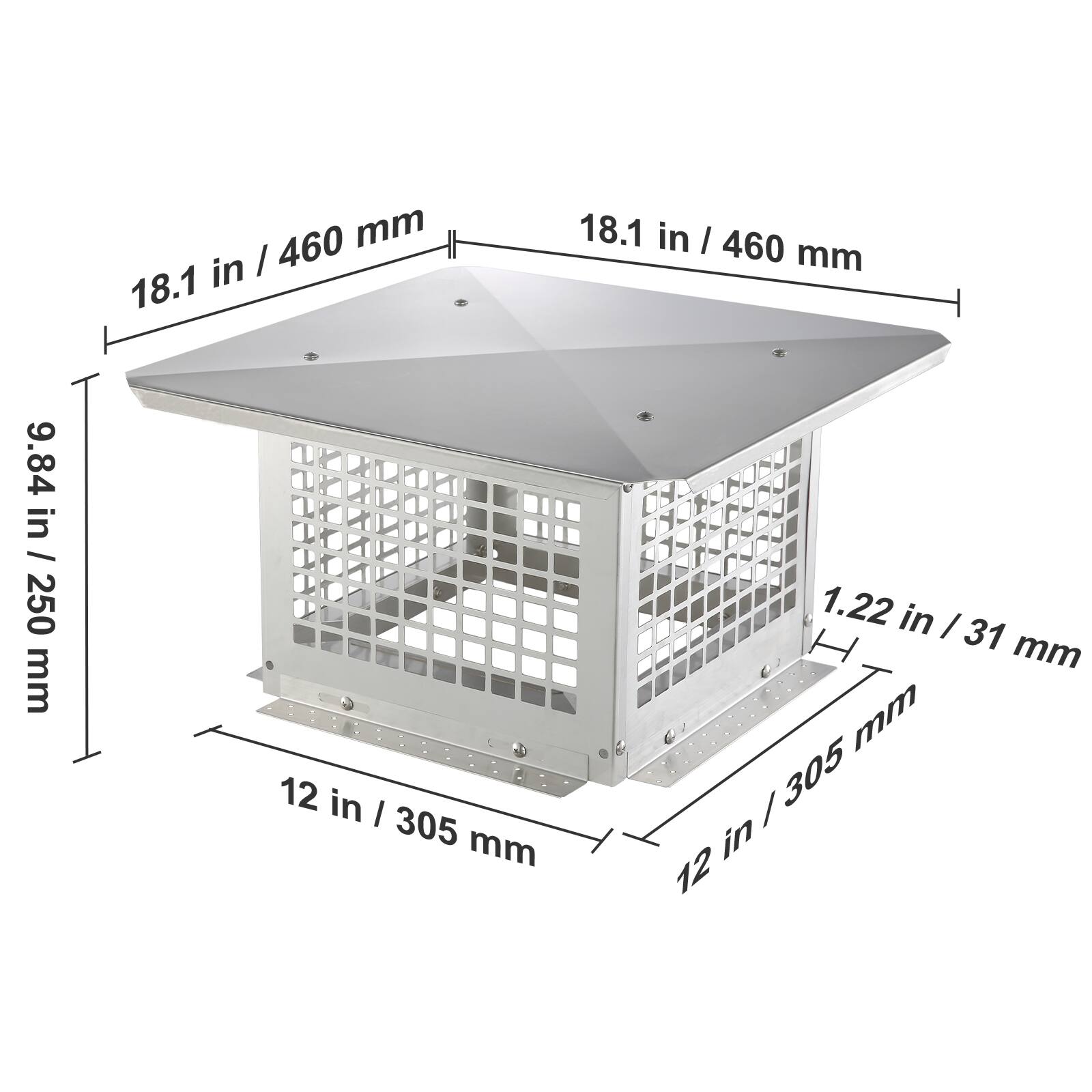 18.1 in / 460 mm  
9.84 in / 250 mm  
12 in / 305 mm  
1.22 in / 31 mm