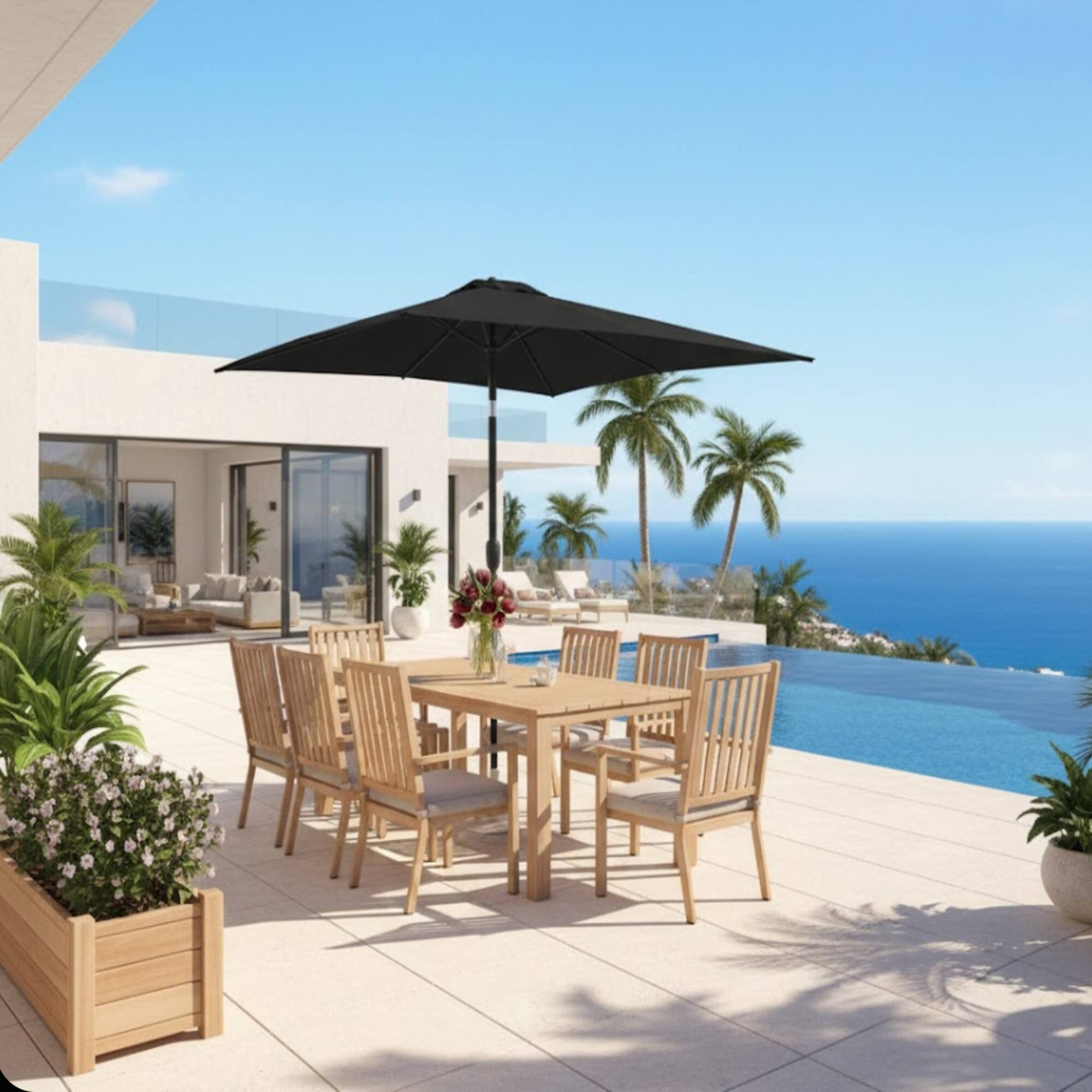 Left. Mondawe - 6.5 x 10 ft Rectangular Patio Umbrella with Crank, Tilt, Polyester UV-Resistant Canopy - Black.