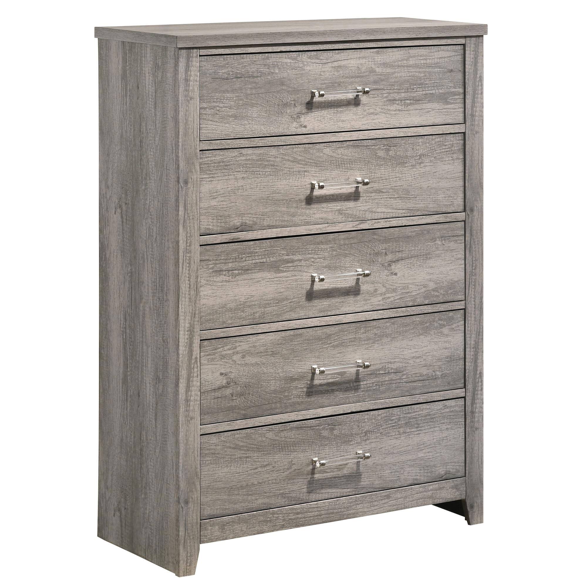 Back. Kings Brand Furniture - Kings Brand Furniture Harmony 5 Wood Drawer Chest Dresser for Bedroom - Tall & Modern Storage Organizer, Light Oak Gray - Grey.