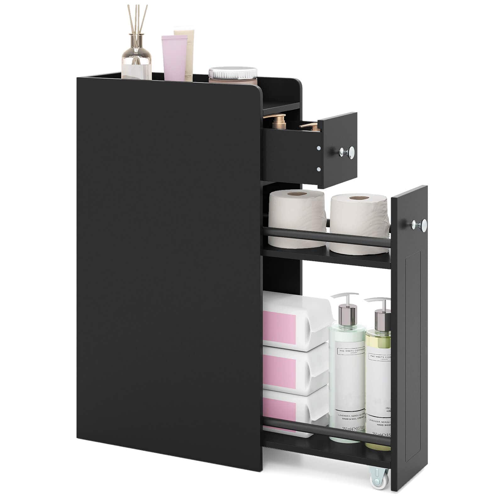 Front. Costway - Costway Small Bathroom Storage Cabinet 4-Tier Narrow Toilet Side Storage Cabinet - Black.