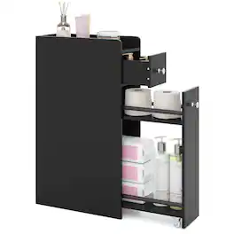 Costway - Small Bathroom Storage Cabinet 4-Tier Narrow Toilet Side Storage Cabinet - Black