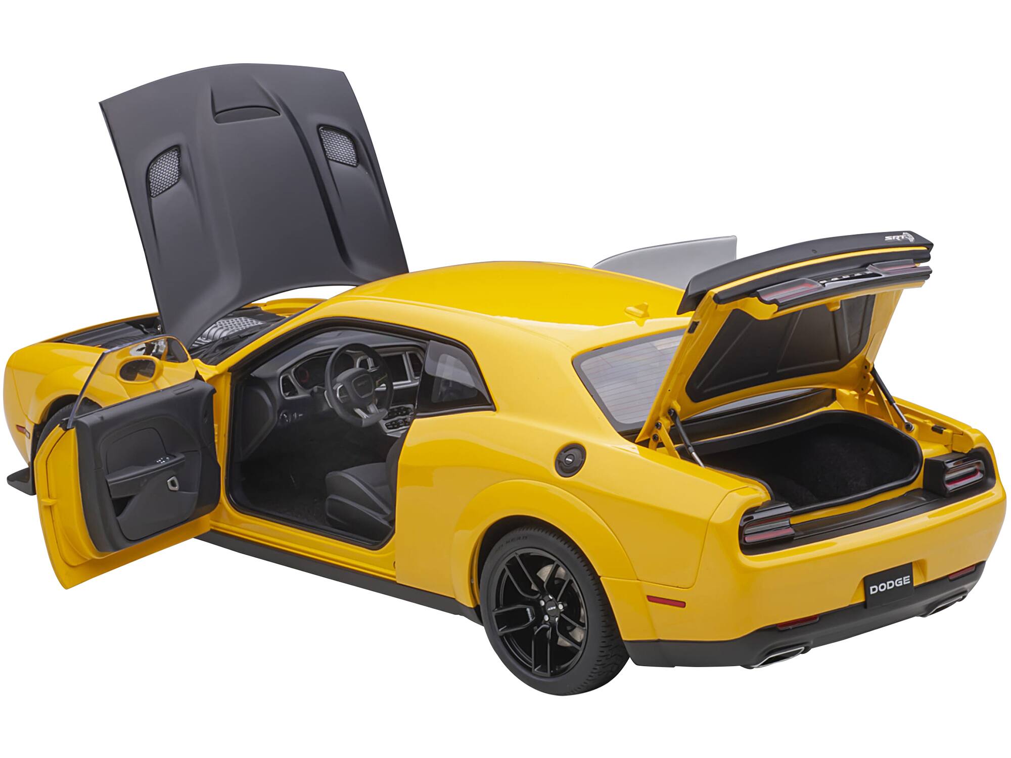 Alt View 1. Autoart - Dodge Challenger SRT Hellcat Widebody Yellow Jacket with Satin Black Hood 1/18 Model Car by Autoart.