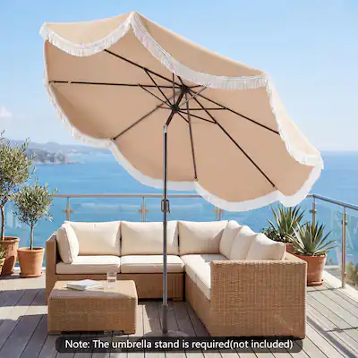 fringe patio umbrella Safavieh Milan 9Ft Crank Outdoor Push Button Tilt A beach and camping patio umbrella with a 7ft diameter Garden Umbrella Black with