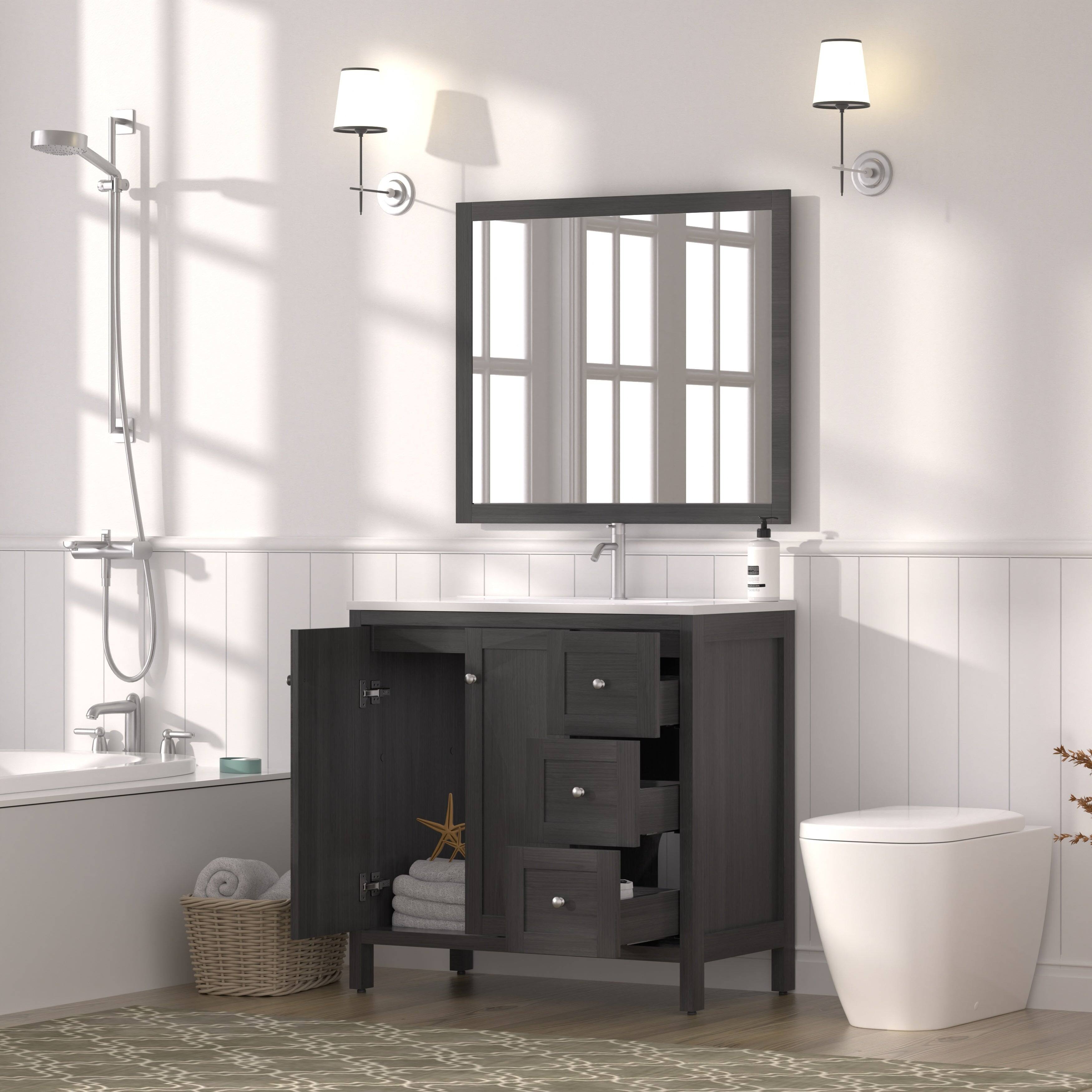 Alt View 4. Boyel Living - 35.5 in Bathroom Vanity Bathroom Cabinet with SMC Resin Basin and Soft-Close Doors and 3 Drawers in Munich Black - Black.