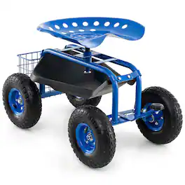 Costway - Garden Cart Patio Wagon Rolling Work Seat with Tool Tray Basket Planting - Blue