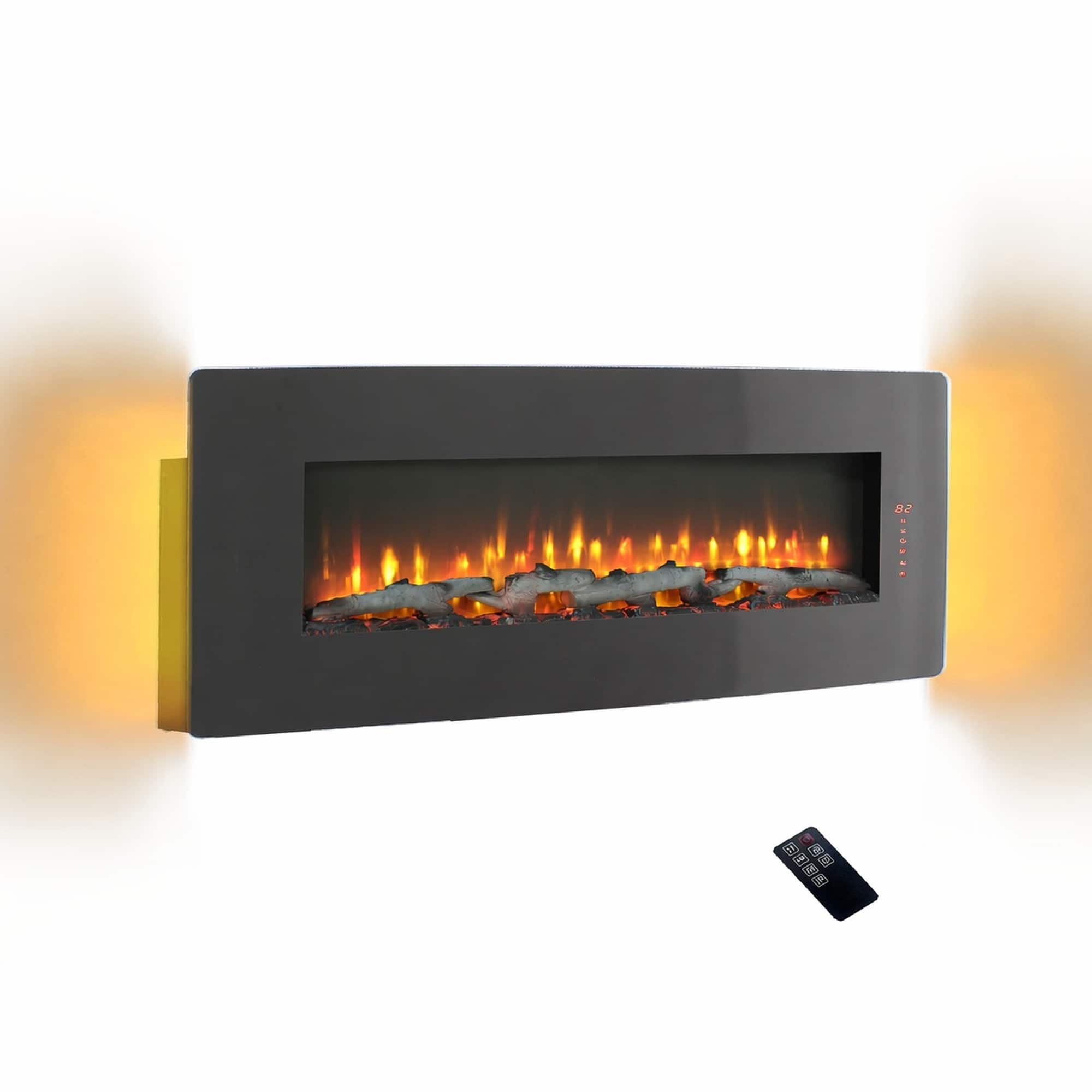 RYHNUYNE - 48 Inch Curved Front Wall-Mounted Electric Fireplace with Remote & Multi-Color Flame & Emberbed - Antique Black price history on PriceWatchPro