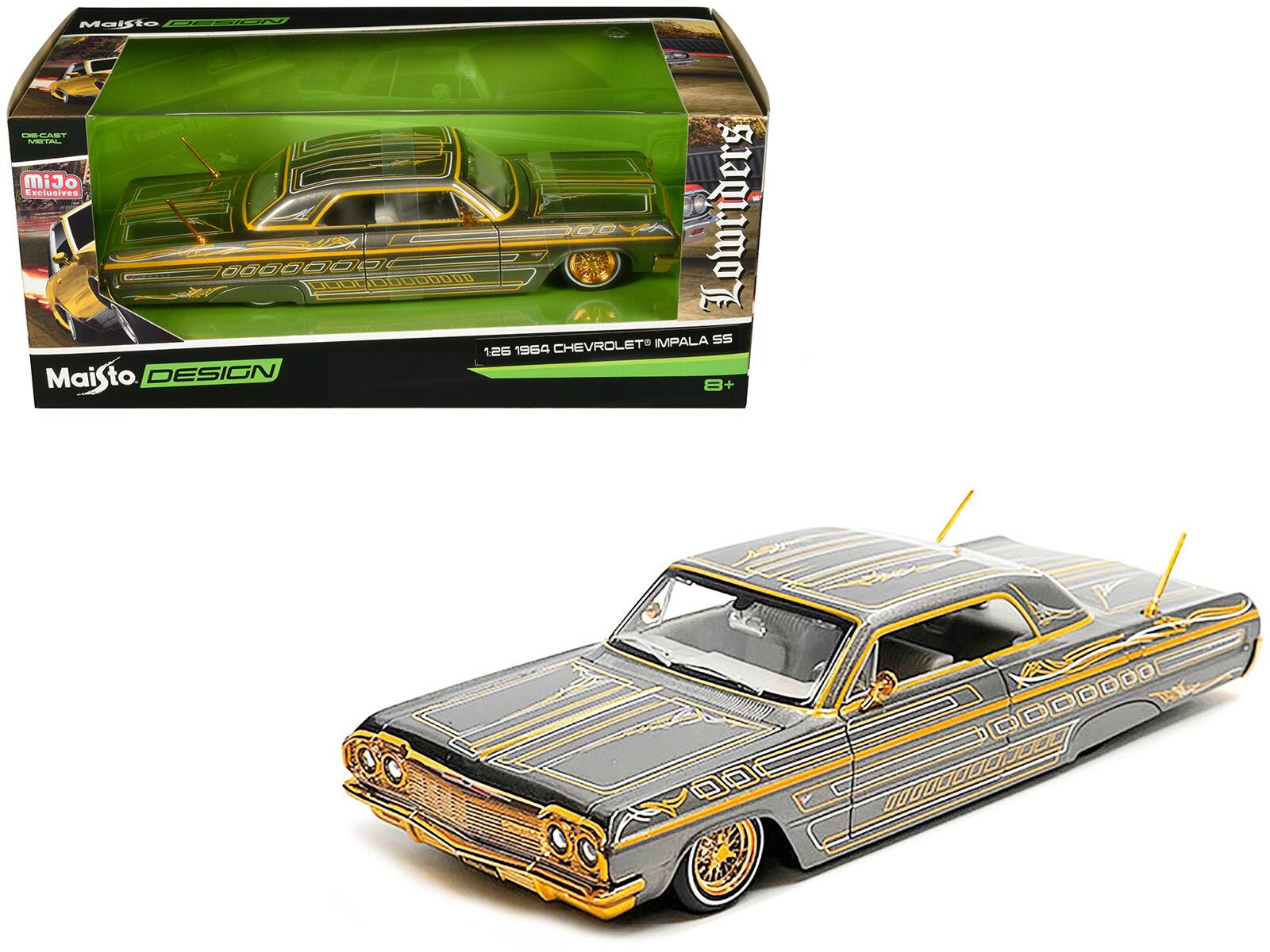 Maisto - 1964 Chevrolet Impala SS Lowrider Graphics "Lowriders" "Maisto Design" Series 1/26 - Gray Metallic with Gold