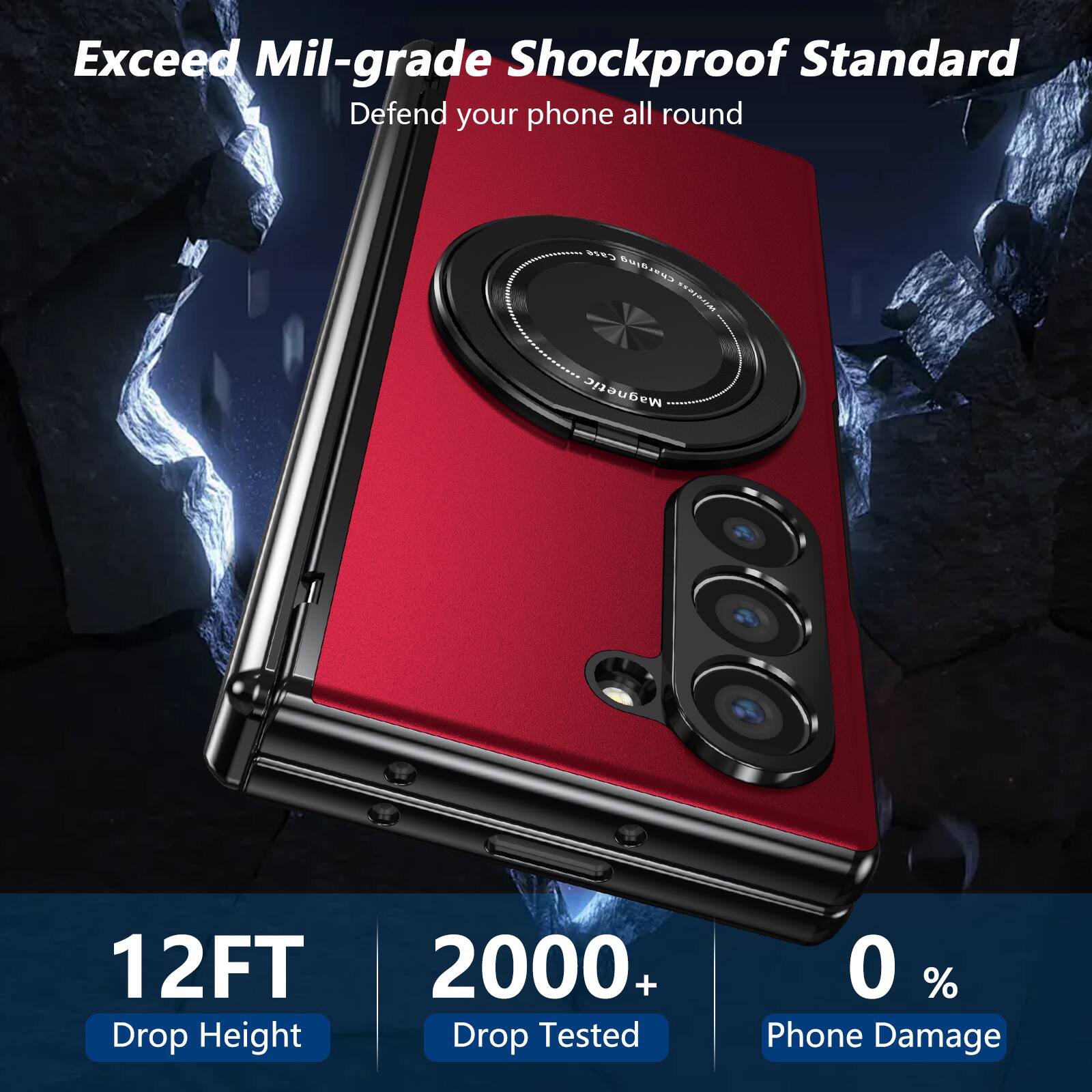 Exceed Mil-grade Shockproof Standard  
Defend your phone all round  

12FT Drop Height  
2000+ Drop Tested  
0% Phone Damage