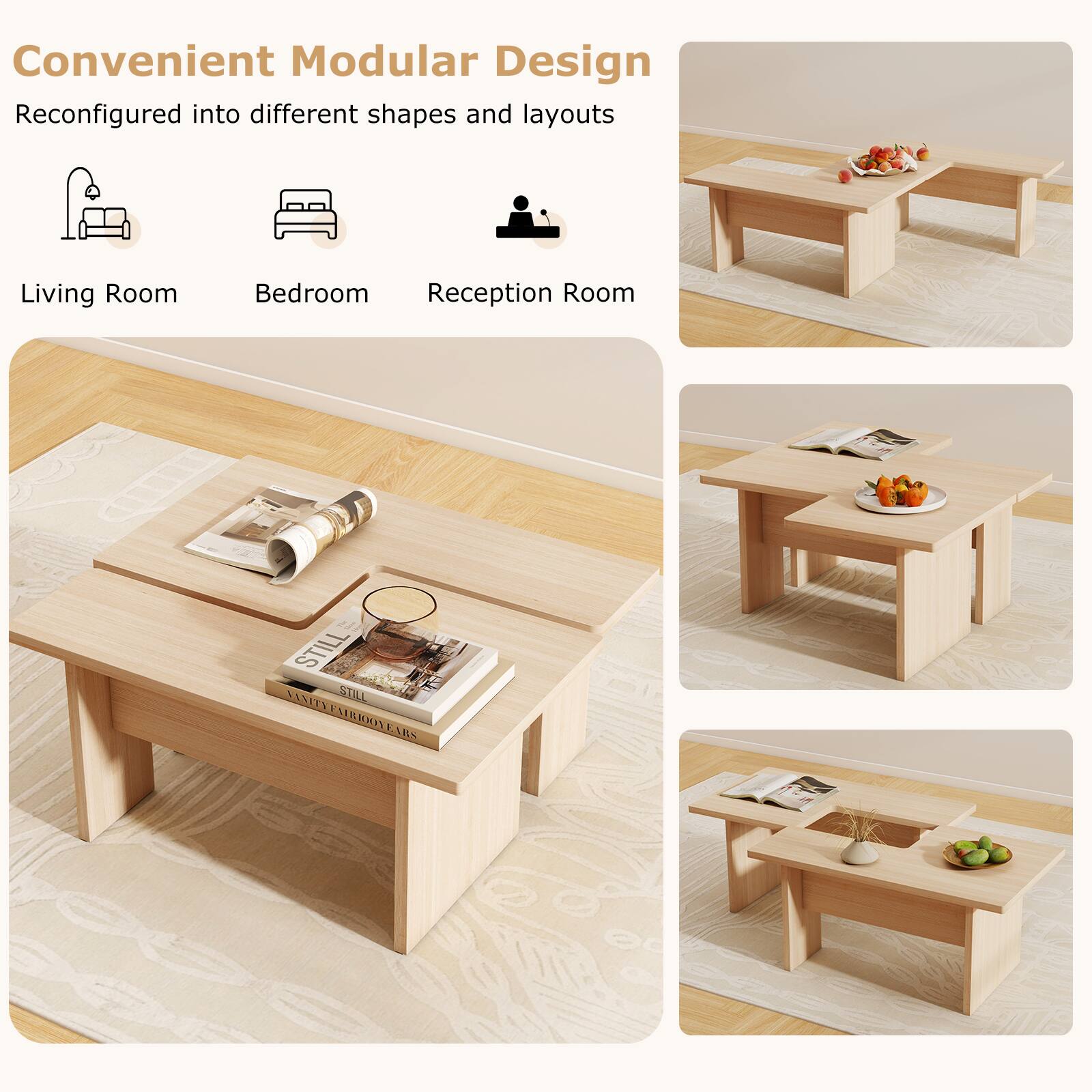 Convenient Modular Design  
Reconfigured into different shapes and layouts  

Living Room  
Bedroom  
Reception Room