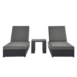 Modway - Tahoe 3-Piece Outdoor Powder-Coated Aluminum Chaise Lounge Set - 2 Reclining Chaise Chairs and Slatted Side Table - Gray Charcoal