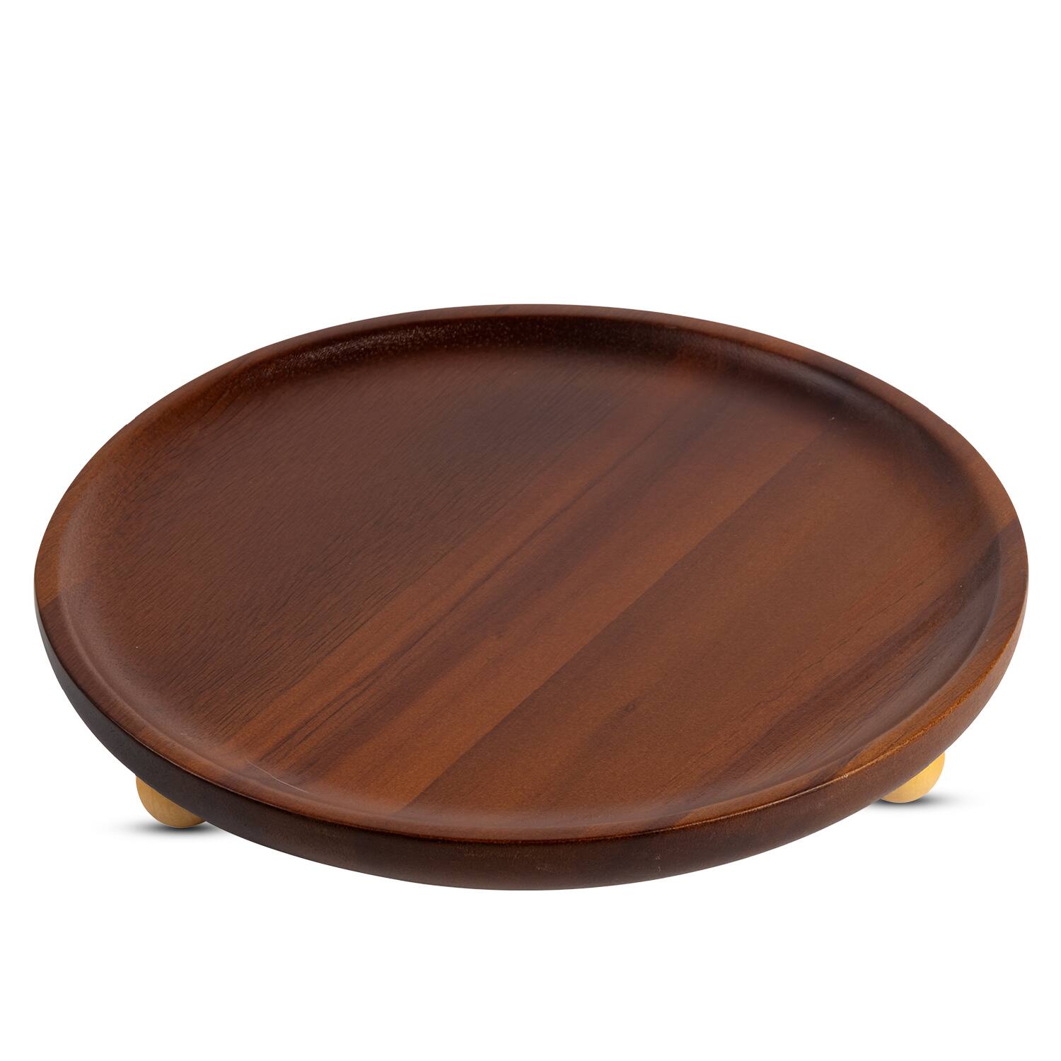 Front. Garnen - Kitchen Wooden Serving Tray Acacia Wood Tray for Coffee Table Bathroom Vanity Counter Round Pedestal Stand Wood Tray - Brown.
