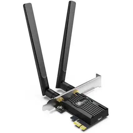Front. TP-Link - TP-Link Archer TX55E - WiFi 6 PCIe WiFi Card for Desktop PC AX3000 - Bluetooth 5.2, WPA3, 802.11ax Dual Band Wireless - Black.