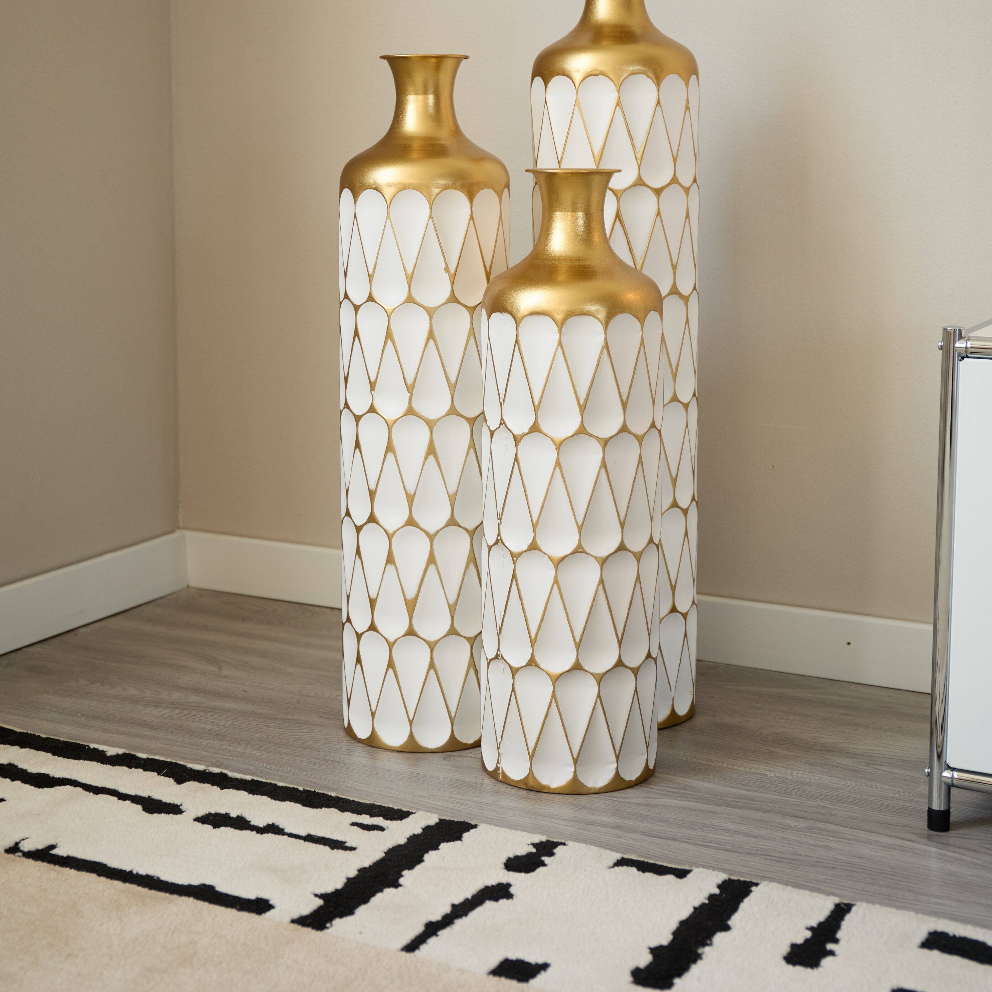 Alt View 2. Anysun - Modern Droplet Shape White Metal Floor Vase 3-Piece Set - Glazed Finish for Home Decoration - White.