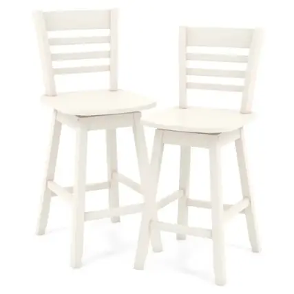 Front. Costway - 2 PCS 24.5" Counter Height Bar Chairs Swivel Bar Stools with Hollow Backrest - White.