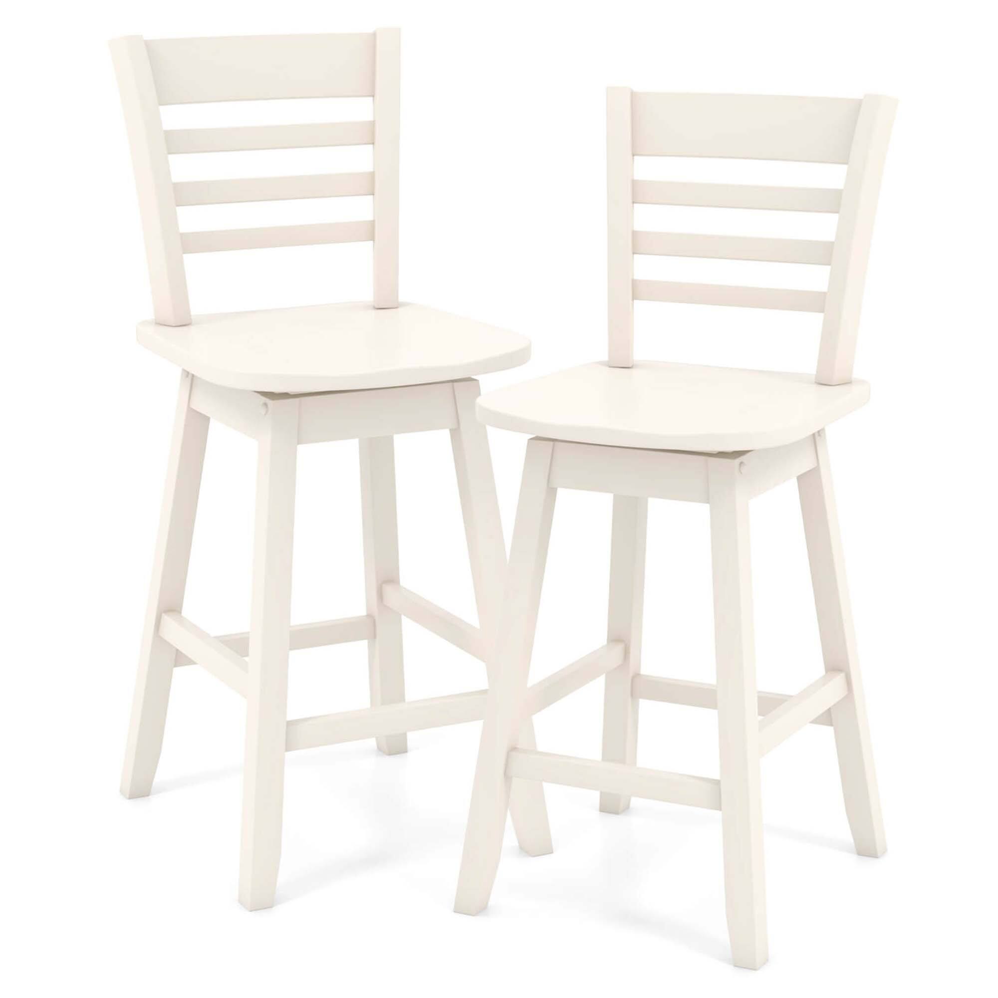 Costway - 2 PCS 24.5" Counter Height Bar Chairs Swivel Bar Stools with Hollow Backrest - White