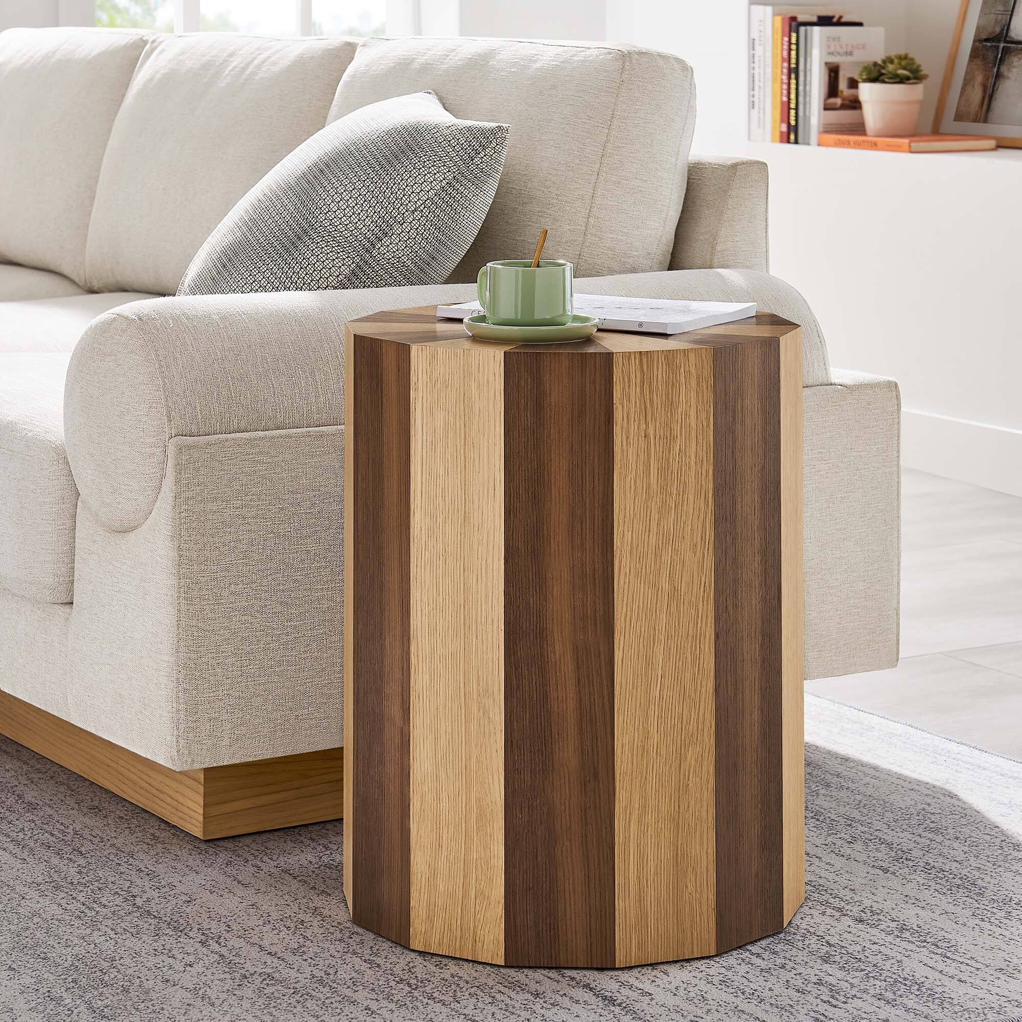 Front. Modway - Twirl Two-Toned Wood Veneer Side Table by Modway - Oak Walnut.
