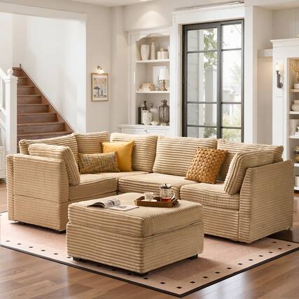 Front. Ovios - 5 PCS Sectional Sofa Couch Plush Cloud Couch with Ottoman for Living Room & Apartment - Beige.