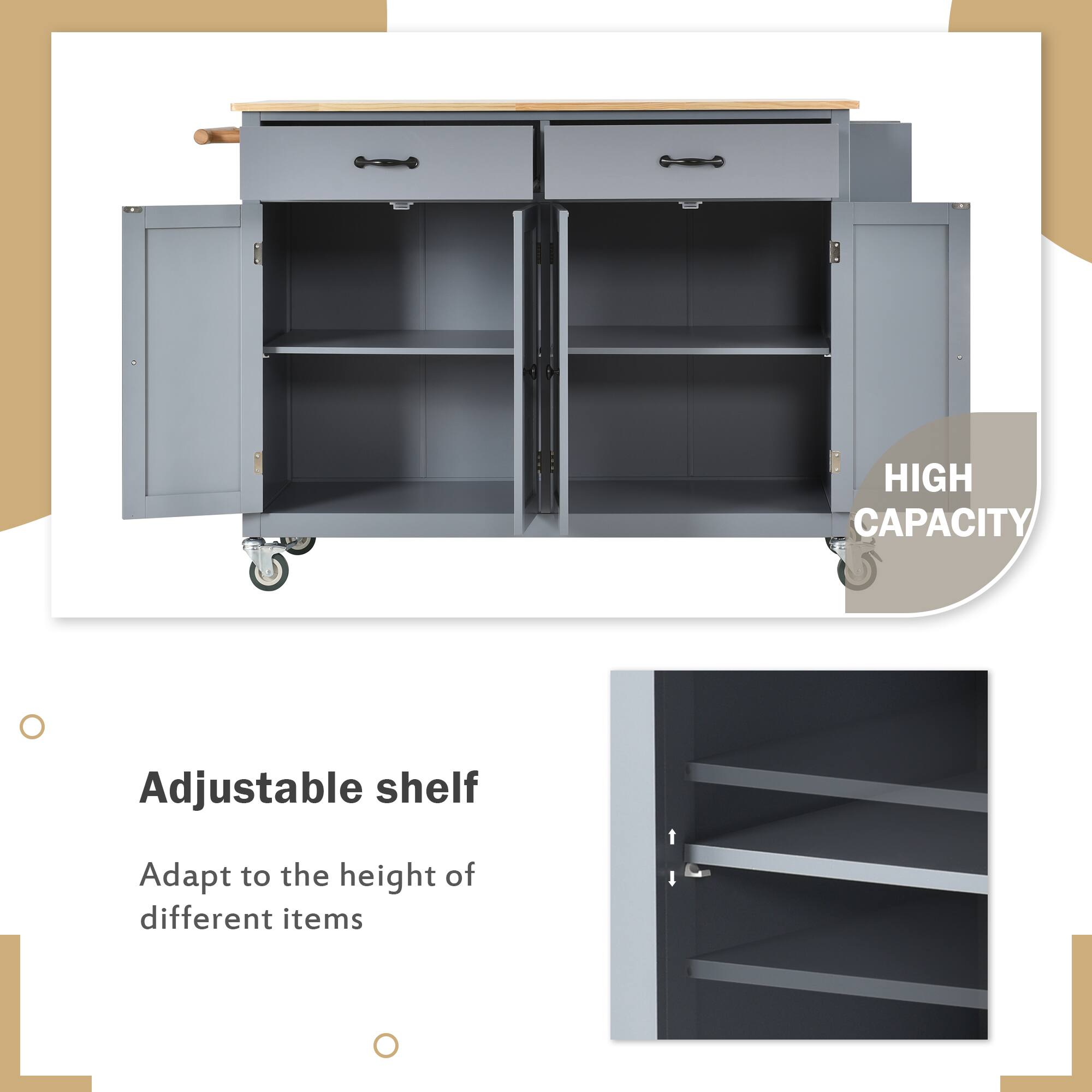 HIGH CAPACITY Adjustable shelf  
Adapt to the height of different items