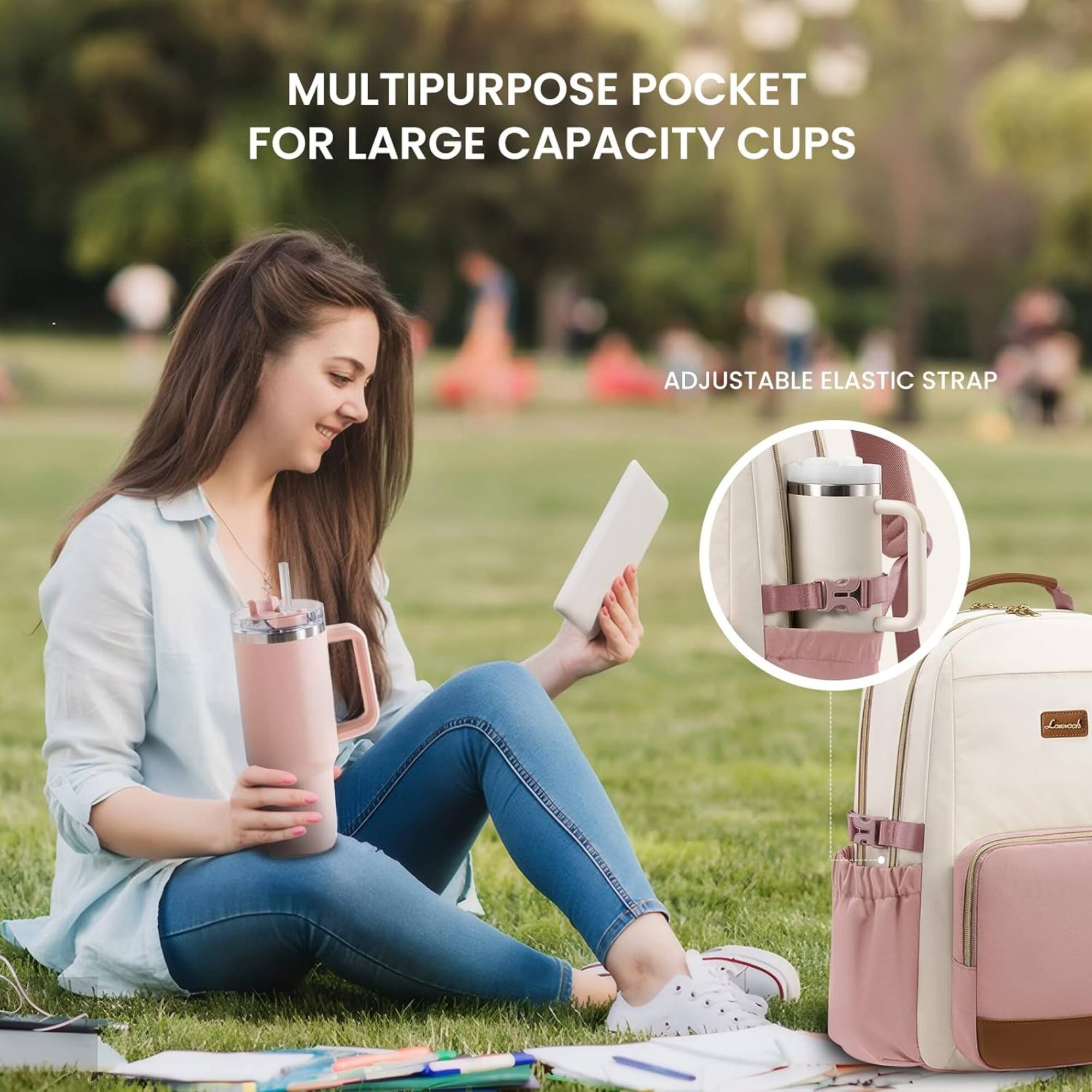 MULTIPURPOSE POCKET FOR LARGE CAPACITY CUPS  
ADJUSTABLE ELASTIC STRAP