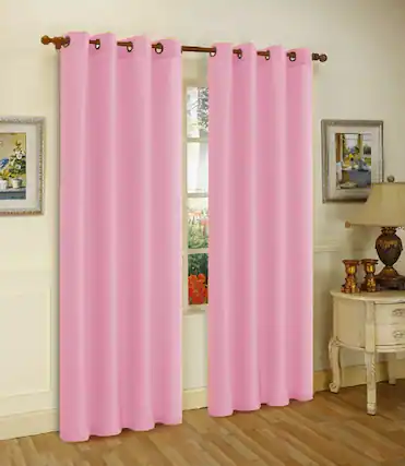 Front. J&V TEXTILES - 2 Panels Solid Grommet Faux Silk Window Curtain Drapes Treatment 58" Wide and 84" Length - 2-MIRA PINK.