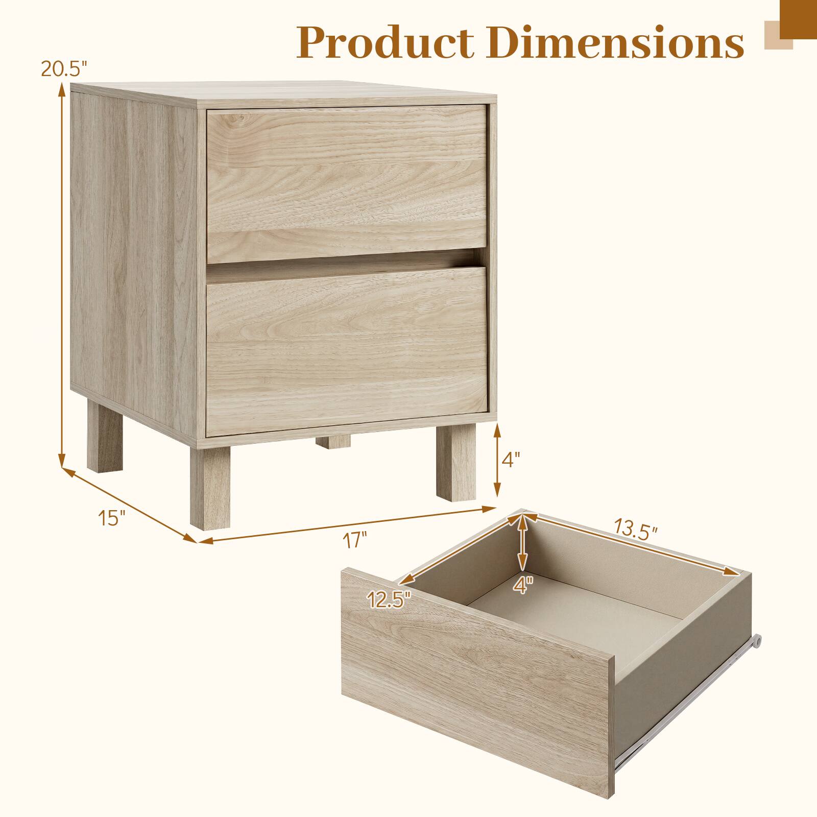 20.5" Product Dimensions 4" 15" 17" 13.5" 12.5" 4"