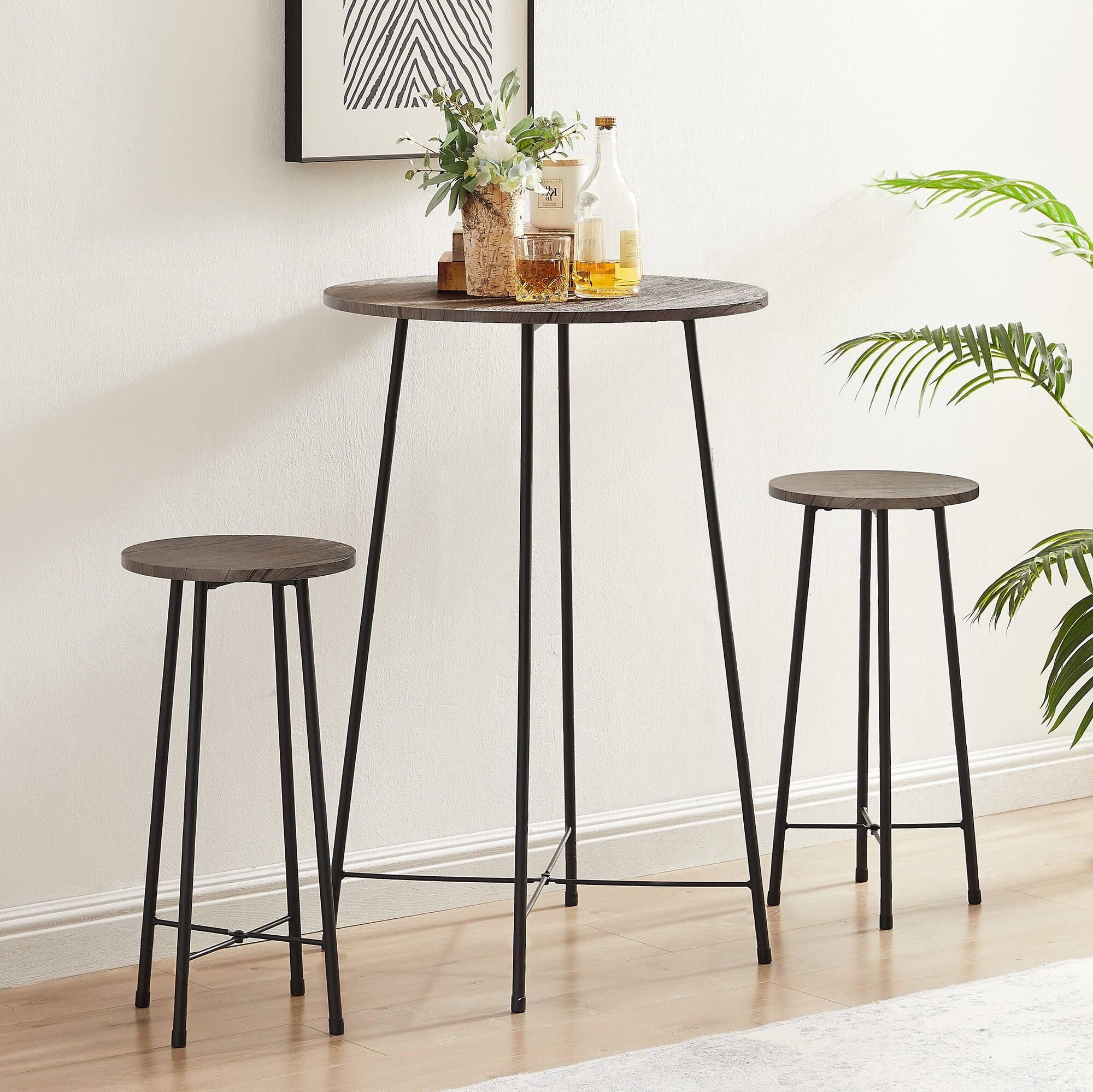 Alt View 3. Vecelo - 3-Piece Pub Table Set - Counter Height Table & 2 Stools,Breakfast & Coffee Table for Small Spaces, Compact Bistro Set - Coffee.