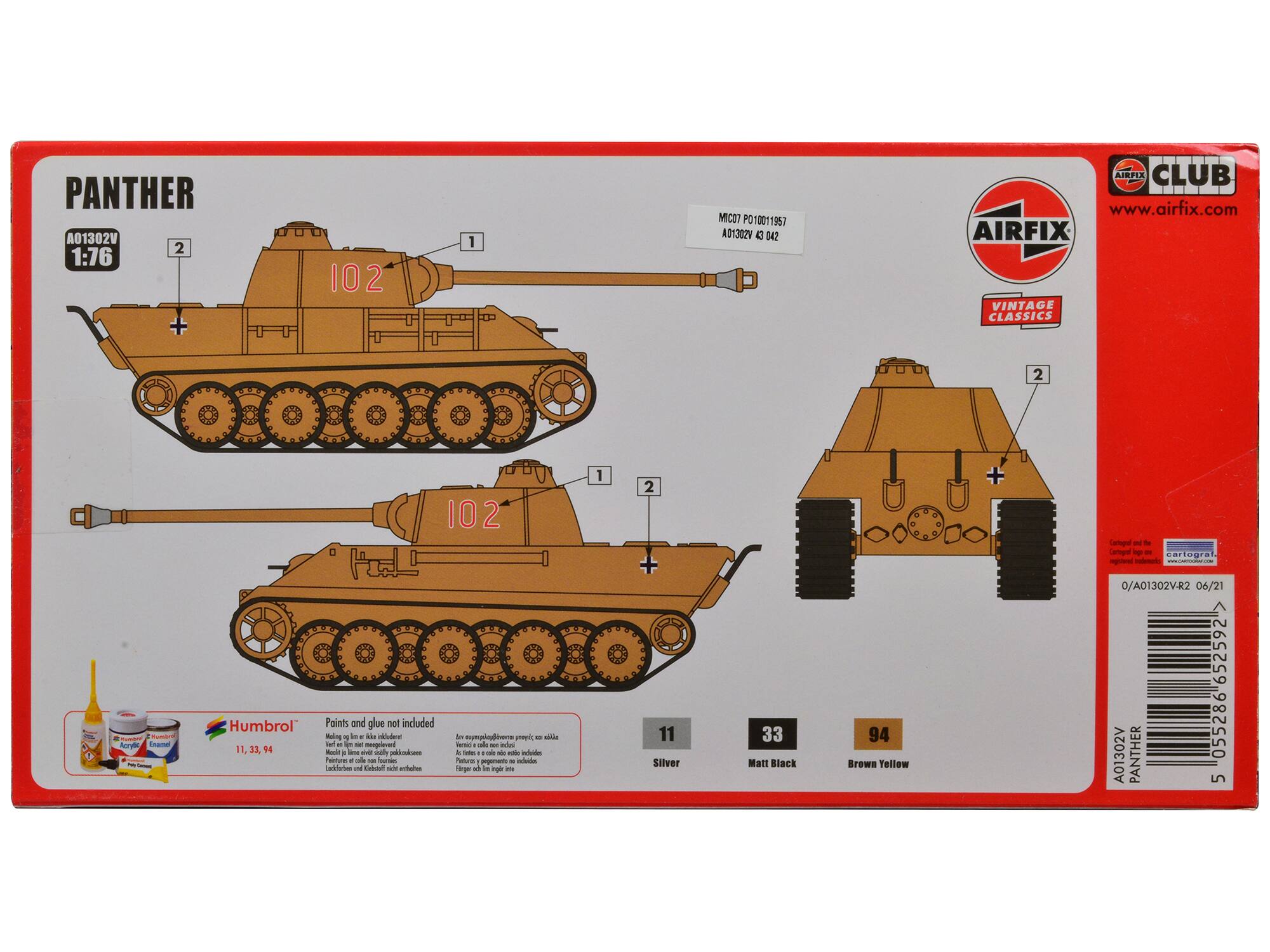Level 2 Model Kit German Panther Tank 1/76 Plastic Model Kit by Airfix ...