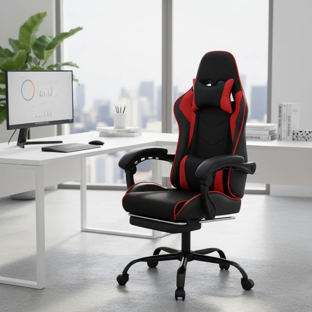 Forest'nSky - Gaming Chair with Massage, PU Leather Racing Style Sports Car Seat, Moulded Sponge, Desk Chair - Red