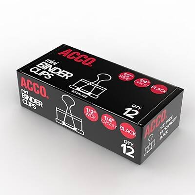 ACCO Mini Binder Clips  
1/2" Wide  
1/4" Capacity  
Black  
Qty 12