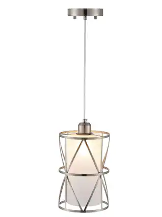 Front. FINEAK - Brushed Nickel Cylindrical Pendant Lights with Frosted Glass - Modern Hanging Kitchen Island Lights.