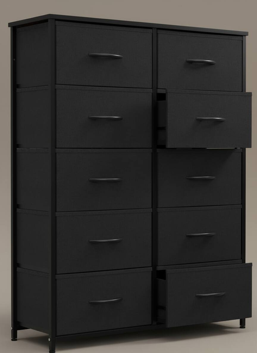 Left. AOITUN - 10 Drawer Fabric Dresser for Bedroom, Chest of Drawer Organizer Storage Cabinet for Closet, Entryway, Black - Black.
