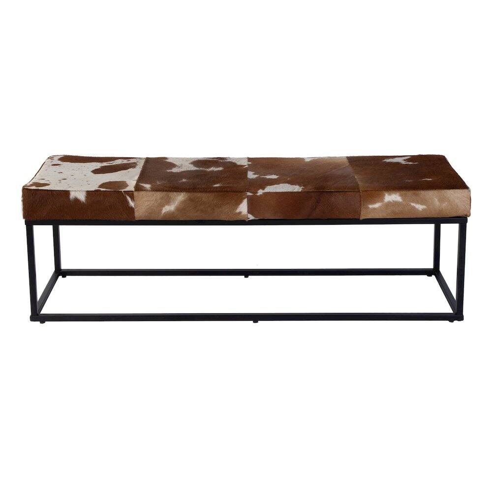 Left. Butler Specialty - Stinson 54 in. W Hair on Hide and Iron Accent Bench - White,Black,Brown.