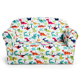Costway - Double Kids Dinosaur Sofa Children Armrest Couch Upholstered Chair Furniture - Multicolour