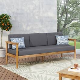 Mondawe - Acacia Wood Outdoor Sofa with Water-Resistant Cushions - Dark Gray