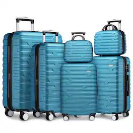BreeBe - Luggage Sets 6 Piece Hardside Expandable Suitcases with Two Cosmetic Cases Spinner Wheels TSA Lock - Sky Blue