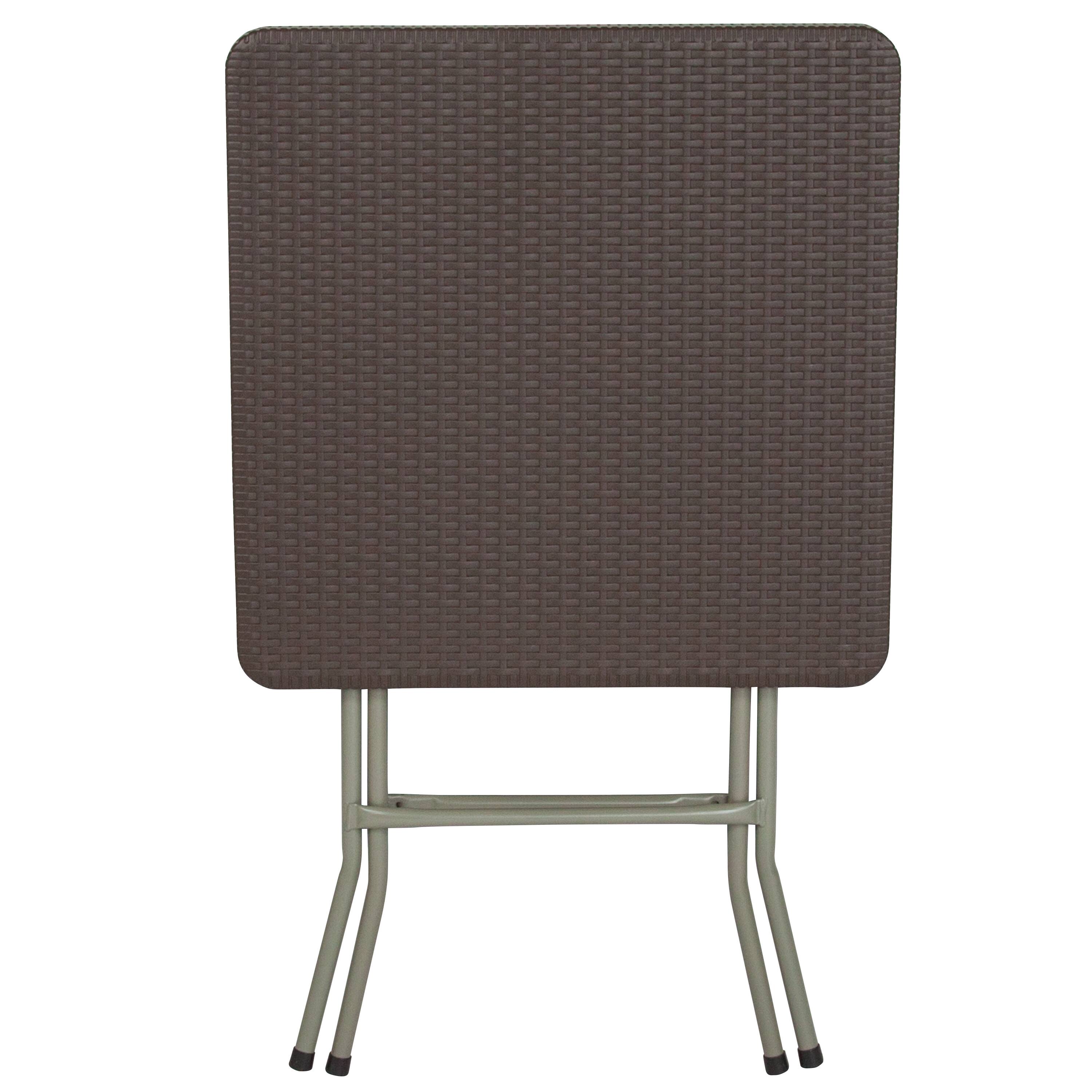 Alt View 5. Emma + Oliver - 1.95-Foot Square Rattan Plastic Folding Table - Brown.