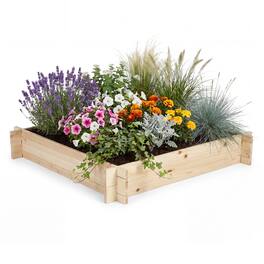 Gymax - Wooden Raised Garden Bed Square Fir Wood Planter Box w/ Open-Ended Base - Yellow