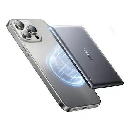 Front. TORRAS - TORRAS MiniMag Wireless 10,000mAh Magnetic Power Bank, Ultra-Slim Wireless MagSafe Portable Charger - Titanium Gray - Titanium Gray.