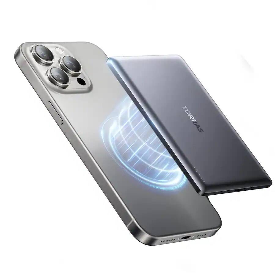 Front. TORRAS - TORRAS MiniMag Wireless 10,000mAh Magnetic Power Bank, Ultra-Slim  Wireless MagSafe Portable Charger - Titanium Gray - Titanium Gray.