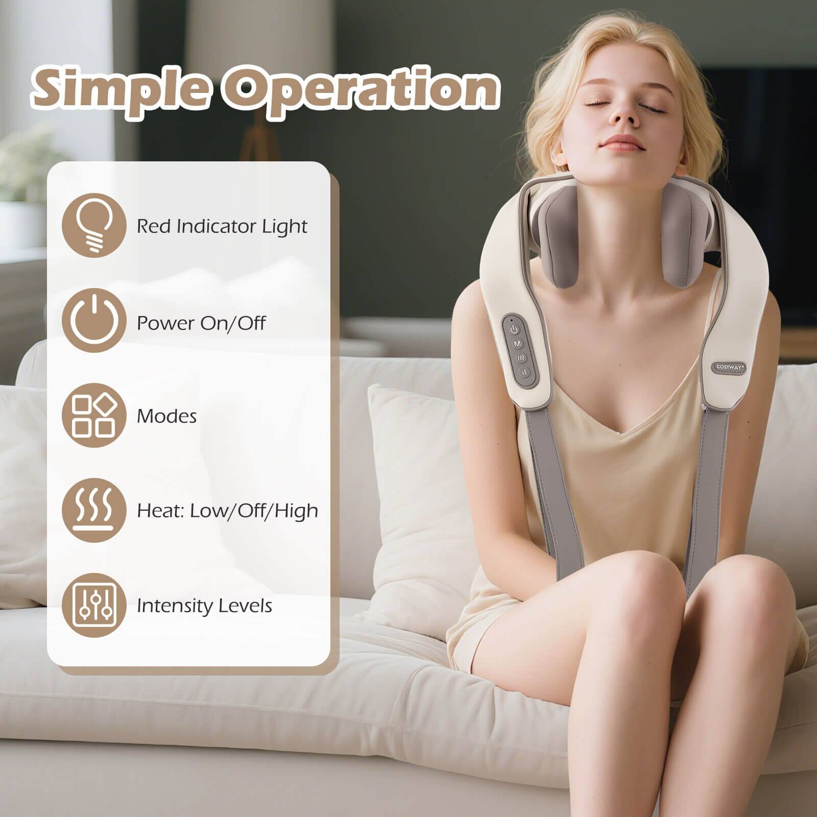 Simple Operation

- Red Indicator Light
- Power On/Off
- Modes
- Heat: Low/Off/High
- Intensity Levels